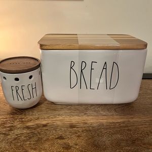 Rae Dunn bread box & garlic cellar
